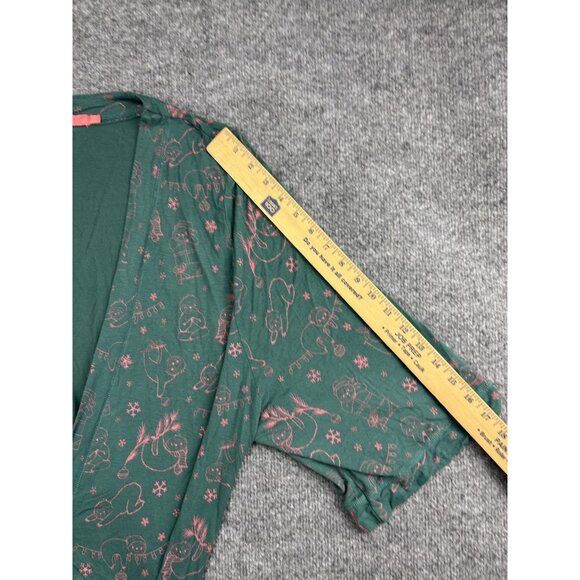 PrAna Robe Womens Medium Green Sloth Print Wrap Kimono Belted Lounge Sleepwear - Picture 3 of 8